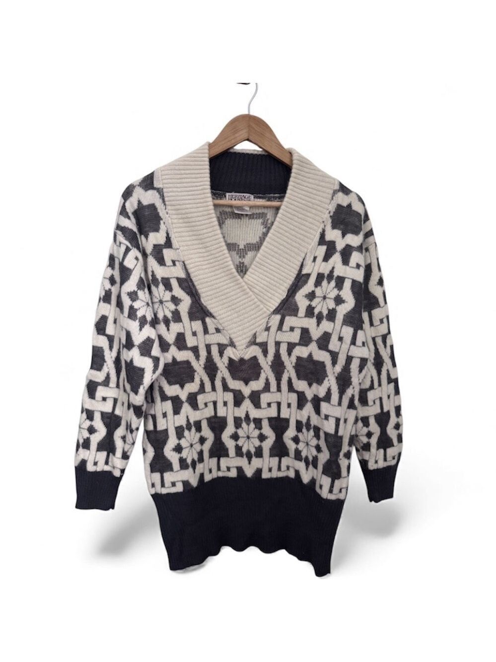 Vintage Wool Angora Nordic Shawl Collar Sweater  Heritage House Snowflake Knit